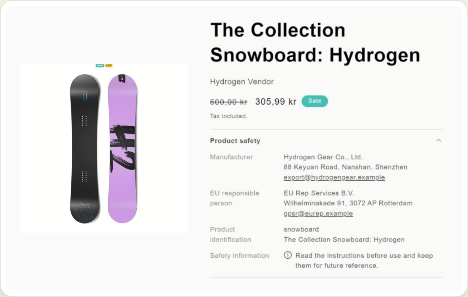 A Product safety section on every product page.
