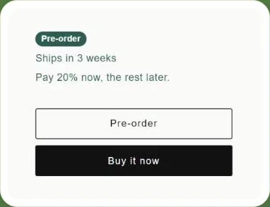 Pre-orders with a ship date, full payment or a deposit, on Shopify’s own checkout.