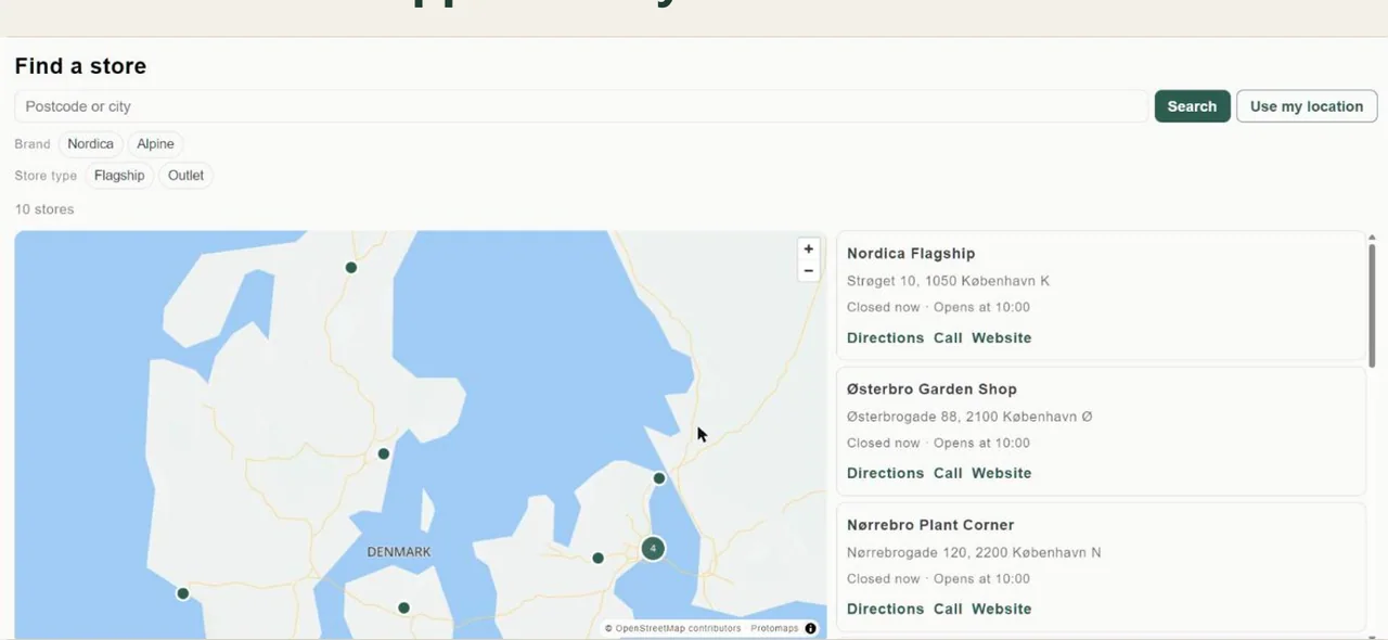 A store and dealer map, with no Google key and no map bill.